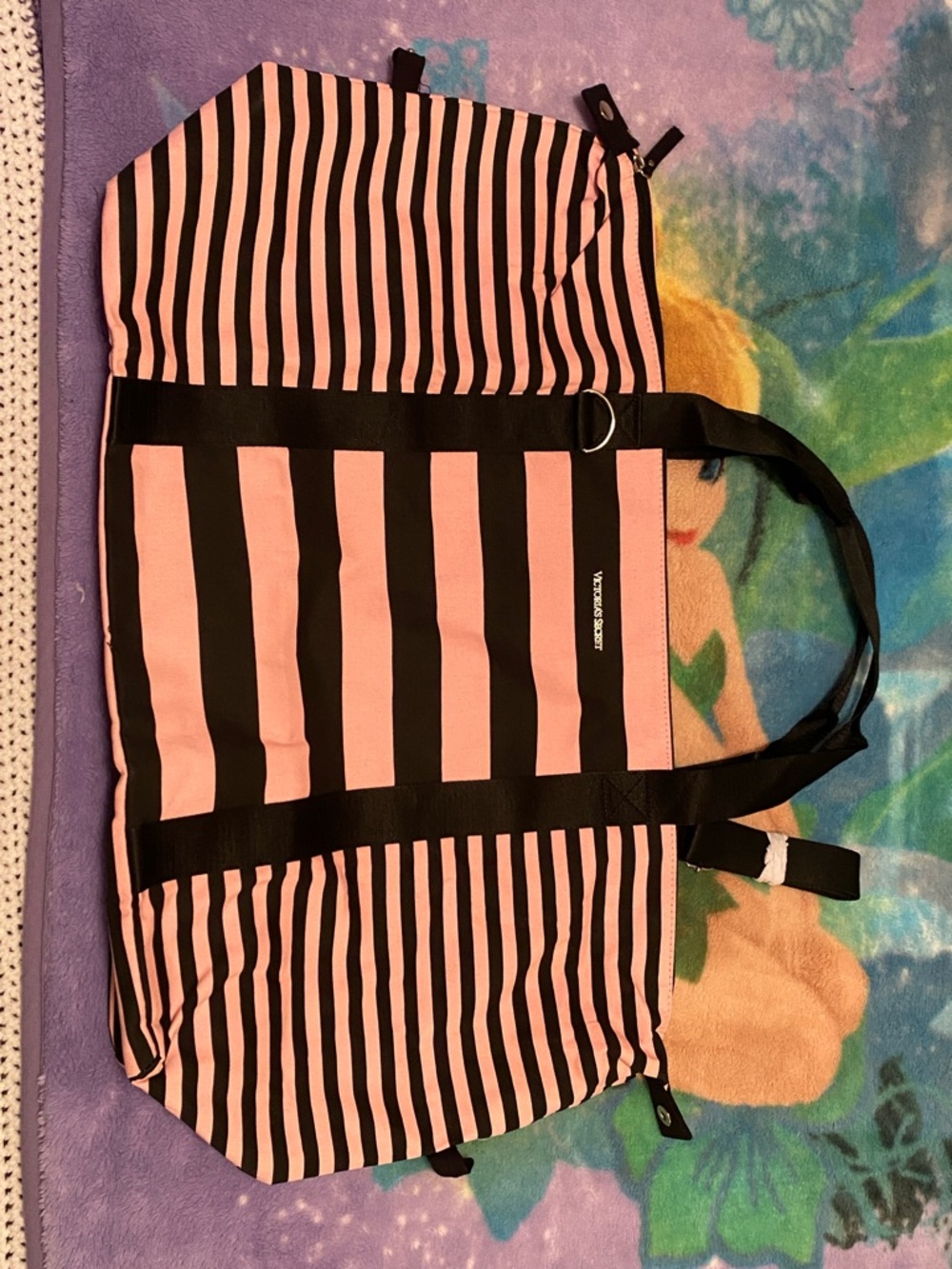 Victoria's Secret Large Pink and Black Striped Tote/Shoulder Bag